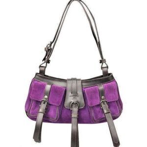Burberry Made in Italy Purple Suede Convertible Baguette Shoulder Bag
